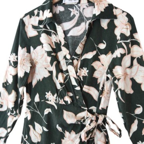 MNG Mango Linen Blend Wrap Dress M Floral Romantic Resortwear - Picture 4 of 10